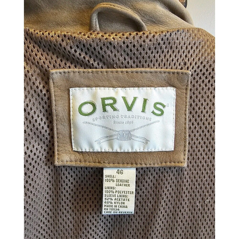 Orvis Leather Field Jacket Mens 46 Brown Blazer Hunting Coat Bandara Zambezi - Picture 7 of 10